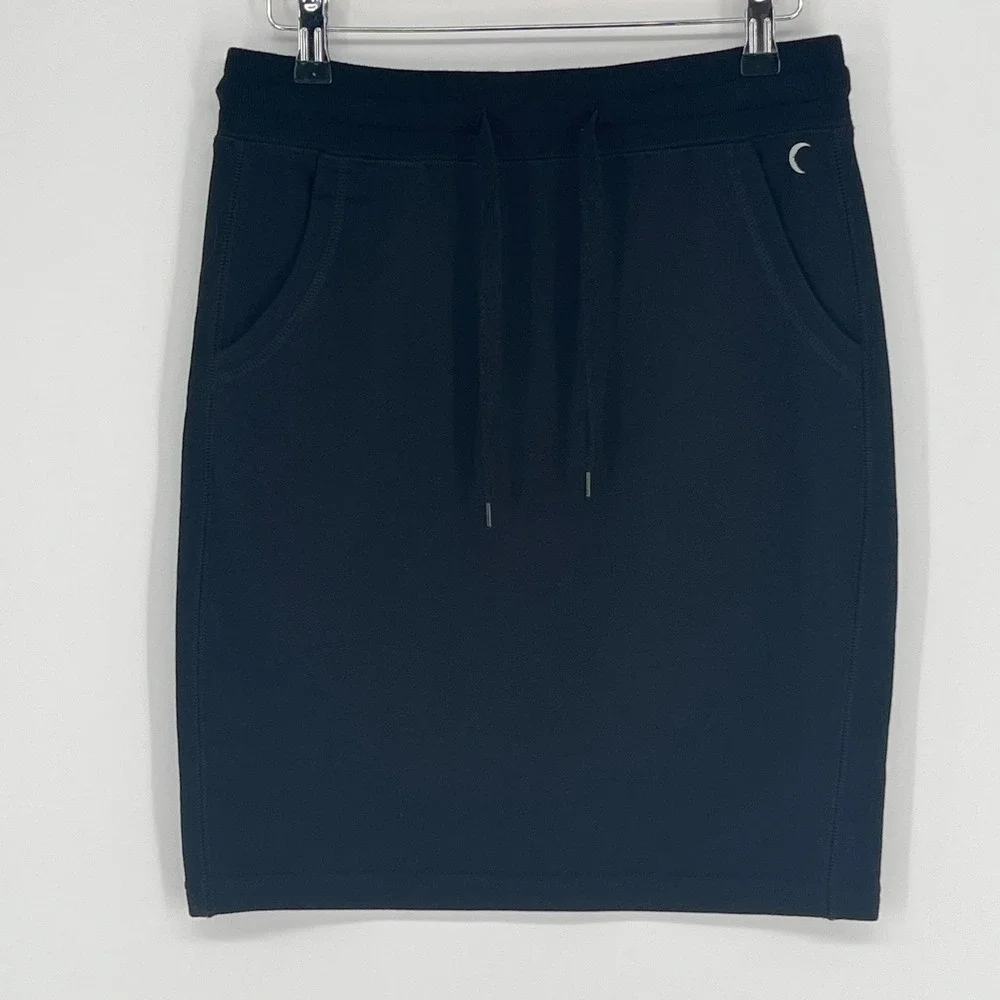 Zyia Active Black Drawstring Sweat Skirt Athleisure Casual Stretch Pocket Small